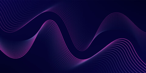 Abstract glowing wave lines on dark blue background. Dynamic wave pattern. Modern flowing wavy lines. Futuristic technology concept. Suit for banner, poster, cover, brochure, flyer, website