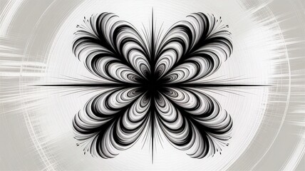 Abstract Symmetrical Inkblot Illustration with Chaotic Swirling Textures in Black and White Graphic Art