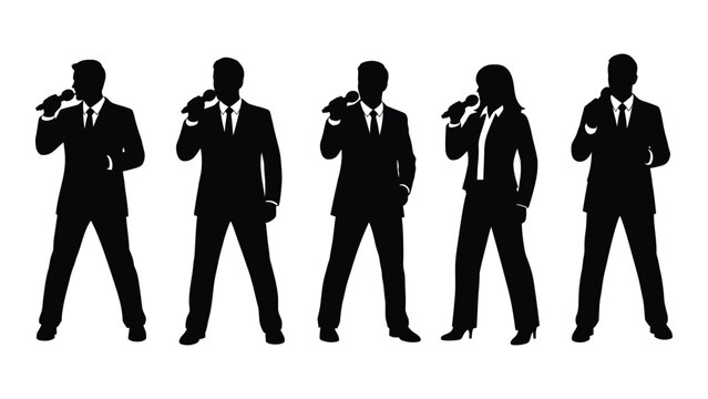 Singers and speakers silhouettes isolated on white background, Vector