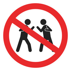 Isolated illustration silhouette no fighting sign. Sign prohibiting fighting