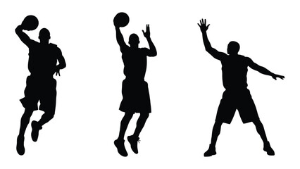 Dynamic basketball player silhouettes isolated on white background, Vector