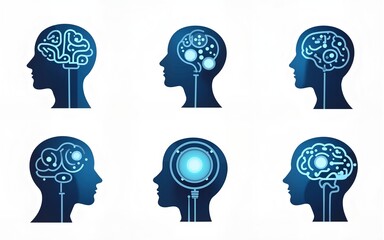 Artificial intelligence icon set. Ai icons, technology, future, science, robots, machine learning, cloud systems, delivery, medical diagnosis, identification etc. High quality