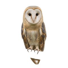 Isolated barn owl perched, staring intently ahead