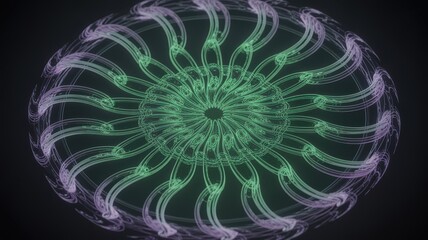 Ethereal Emerald Green Smoke Mandala with Swirling Concentric Rings, Abstract Graphic Art