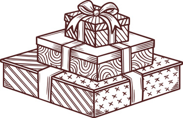 Isolated red Christmas gift box vector with ribbon and bow for a happy birthday, holiday celebration, or surprise anniversary present decoration