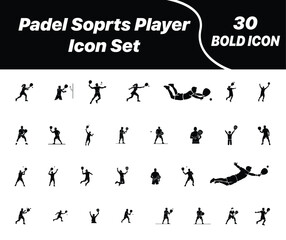 Padel sports player icon set with various dynamic action poses