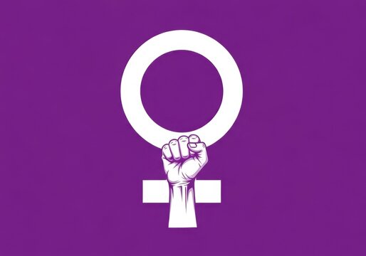 Feminist symbol of venus with a raised fist, representing female power, strength, and the womens rights movement