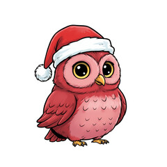 Stylized cartoon owl with red Santa hat perched