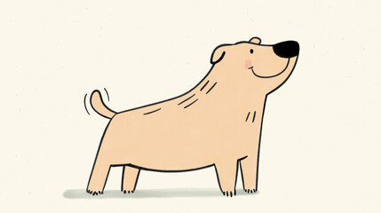Smiling cartoon dog with a wagging tail on a cream-colored background. friendly dog illustration is perfect for children's books, websites, and educational materials.