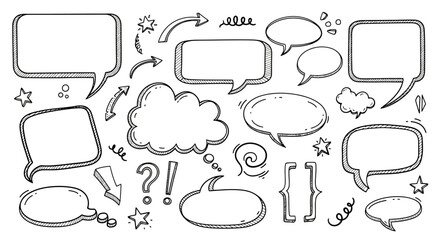 Fototapeta premium Collection of Hand-Drawn Speech Bubbles and Design Elements for Communication and Illustration