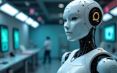 Medical worker using technology smart robot AI,Concept of healthcare and medical AI technology services and advance of technology Artificial Intelligence for future healthcare transformation.