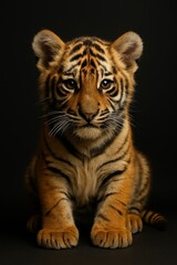 Bengal tiger cub studio portrait with intense gaze (JPEG 300DPI 7200x10800)