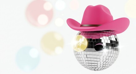 Disco ball with pink cowboy hat