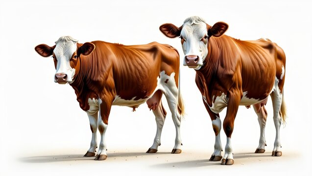 Two Holstein Cows Standing Together on White Background