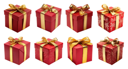 PNG Elegant red gift boxes, element set on transparent background