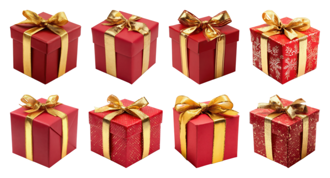 PNG Elegant red gift boxes, element set on transparent background - Powered by Adobe