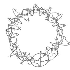 symbolic wreath of tangled barbed wire. 3d render representing sacrifice, struggle, and the harsh realities of confinement.