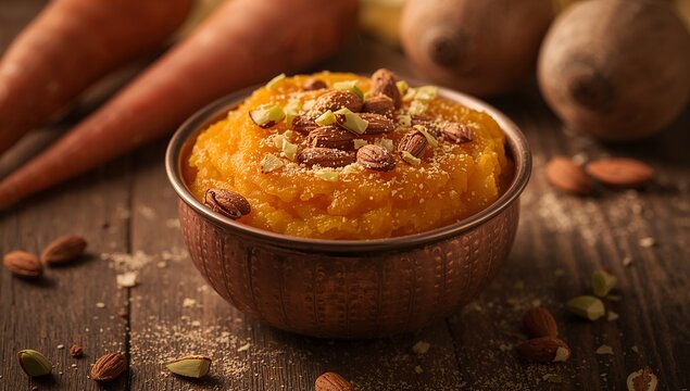 Indian Gajar Ka Halwa Winter Dessert with Nuts