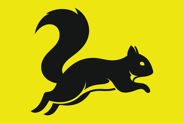 Illustration of silhouette of a squirrel jumping on a beige background, illustration
