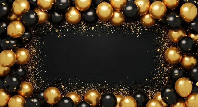 Golden Balloons: A celebratory display of golden and black balloons creates a festive frame against a dark backdrop, perfect for announcements and special events.