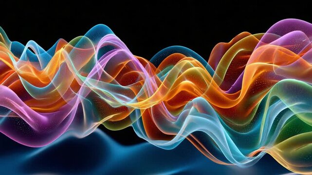Sound Waves' Symphony: An abstract depiction of sound waves, rendered in vibrant, flowing colors. This artwork encapsulates the energy, rhythm, and visual allure of sound. 