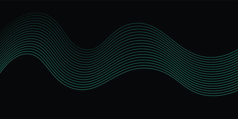 Abstract background with waves for banner. Web banner size. Vector background with lines. Element for design isolated on black. Blue and black gradient. Night, ocean