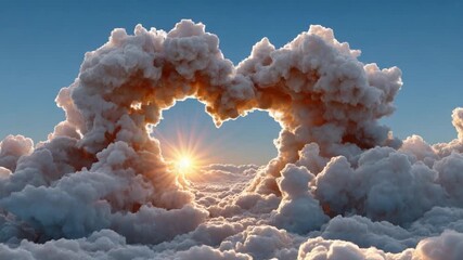 Heart of Heaven: A breathtaking view of a heart-shaped formation in the clouds with the sun's golden rays piercing through. - Powered by Adobe