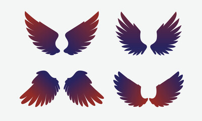 Four pairs of wings in gradient colors, isolated on a white background.