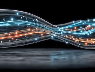 Abstract Light Waves with Blue and Orange Flow in a Dark Background for Technology and Innovation Concept