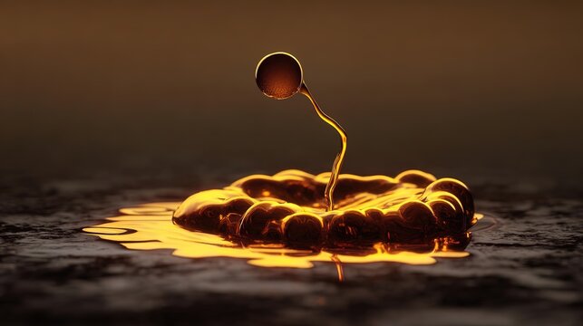 submicroscopic. A single, complex, glowing molecule emerges from a dark, primordial aqueous solution, symbolizing the spark of life. STEM education sheets.