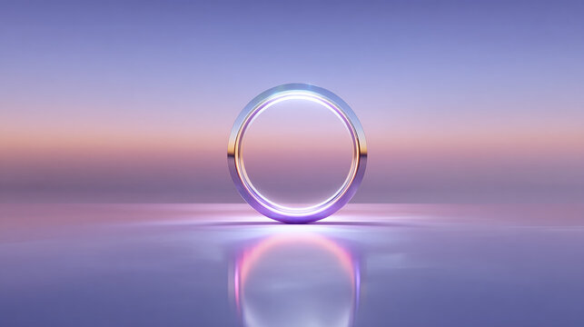 An abstract image of a luminous, metallic ring, exuding a sense of futuristic elegance against a soft, gradient backdrop