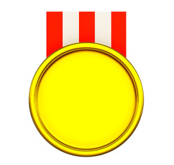 3d gold medal with red ribbon on png transparent background.