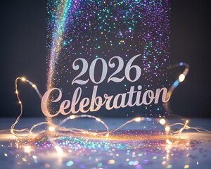 Sparkling 2026 celebration with twinkling fairy lights and glittering bokeh background for festive new year s eve parties