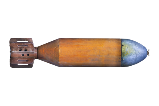 Ancient military missile bomb with wooden shell