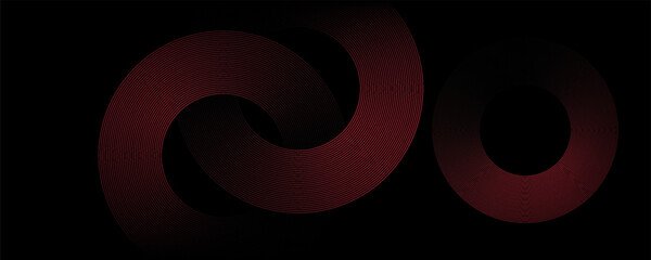 Abstract grey and red circle line vector on dark background. Modern simple overlap circle lines texture creative design. Suit for poster, cover, banner, flyer, brochure, presentation, website