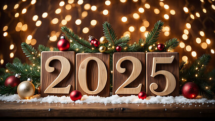 Festive christmas tree branch with ornaments and 2026 date decoration