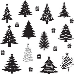 Design vector illustration collection of Christmas tree images, lots of unique shapes of Christmas trees, or pine trees are very suitable to be used as a symbol for Christmas events.