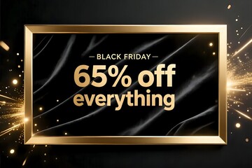 Luxury Black Friday 65% Off Everything Sale Banner on Black Silk