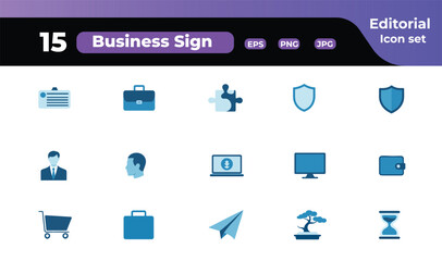 Set of Business and Finance Flat Icons Representing Commerce and Industry with Modern Design for Websites and Applications Development
