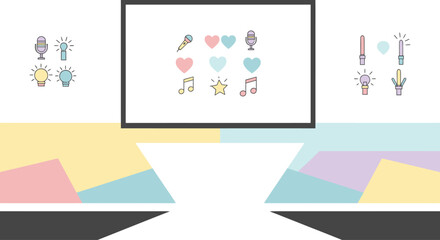 Fototapeta premium Creative design featuring cute icons and pastel color blocks for visual backgrounds