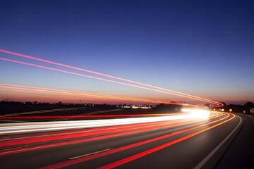 Long exposure of car light trails on a highway at dusk