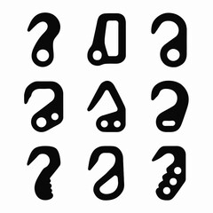 Set of nine black metal hooks with modern geometric shapes