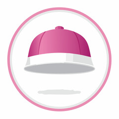 Fototapeta premium A graphic illustration of a pink hat with a white brim, centered within a pink circular frame.