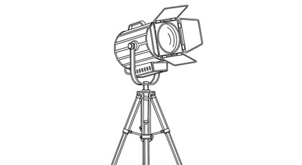 Technical drawing of a Fresnel spotlight fixture illuminated by stage and studio equipment