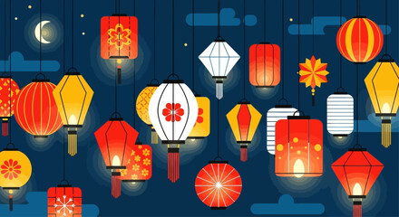 Vibrant lantern festival illustration illuminating the night with its beautiful colors © Alis