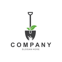 Shovel and pickaxe logo for agriculture, excavation, mining, gardening vector