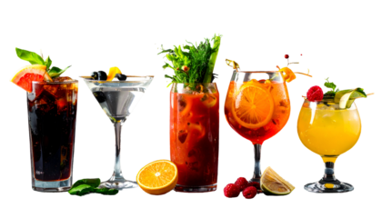 Diverse Colorful Cocktails on Display with Transparent Background