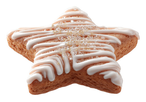 Star-shaped Christmas cookie with sugar icing, isolated on transparent background, festive dessert, photorealistic texture - Powered by Adobe