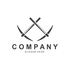 Shovel and pickaxe logo for agriculture, excavation, mining, gardening vector