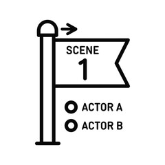 Film scene marker indicating scene 1 with options for actor a or actor b, isolated on